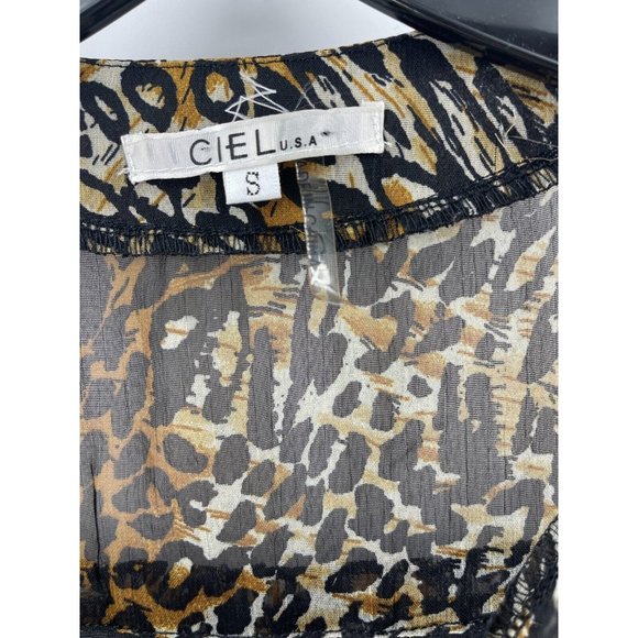 Ciel USA Women's Animal Print Cheetah Leopard Blouse Top Shirt Small Sheer Lined - Picture 2 of 7